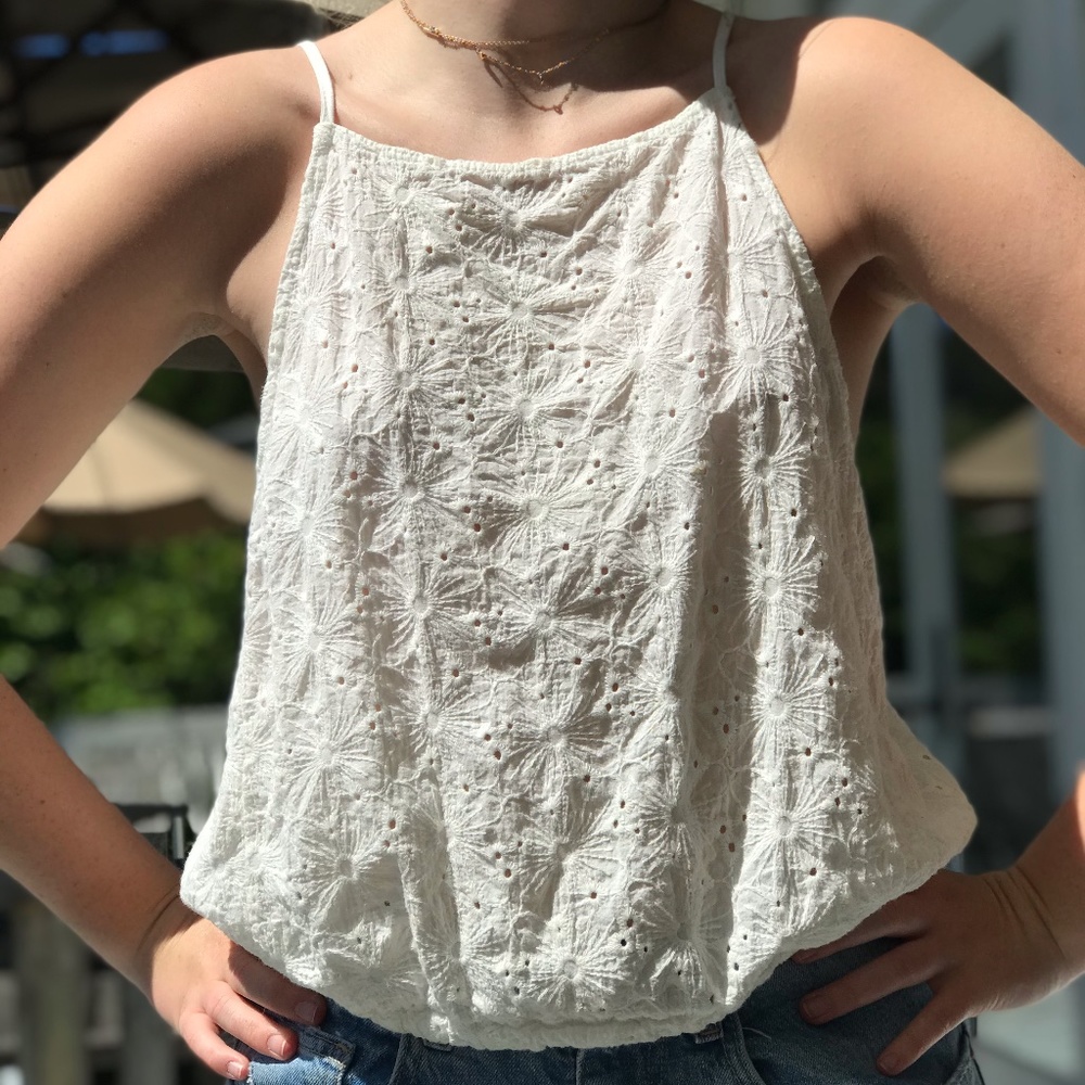 Brandy Melville White Floral Top